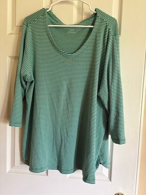 J. Jill Striped Green and White V-Neck Women's Top 2x